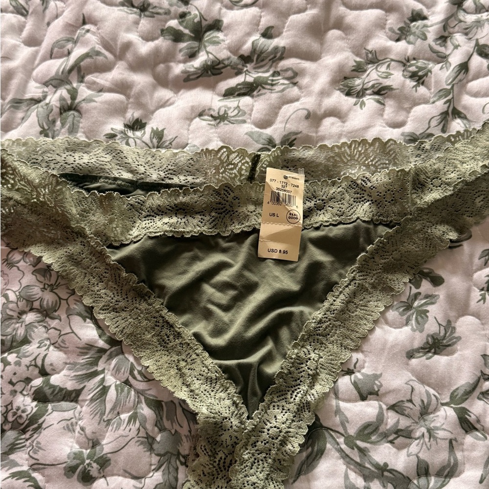 Lace-Trim Women's Thong Panty - Olive Green
